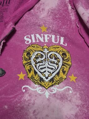 Y2K Sinful by Affliction Hot Pink Hooded Zip Sweatshirt with Star Accent